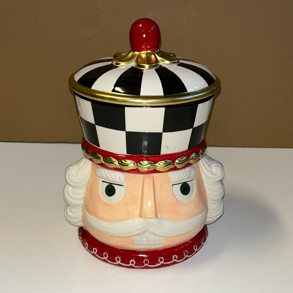NUTCRACKER mackenzie check COOKIE JAR inspired NEW black checkered style